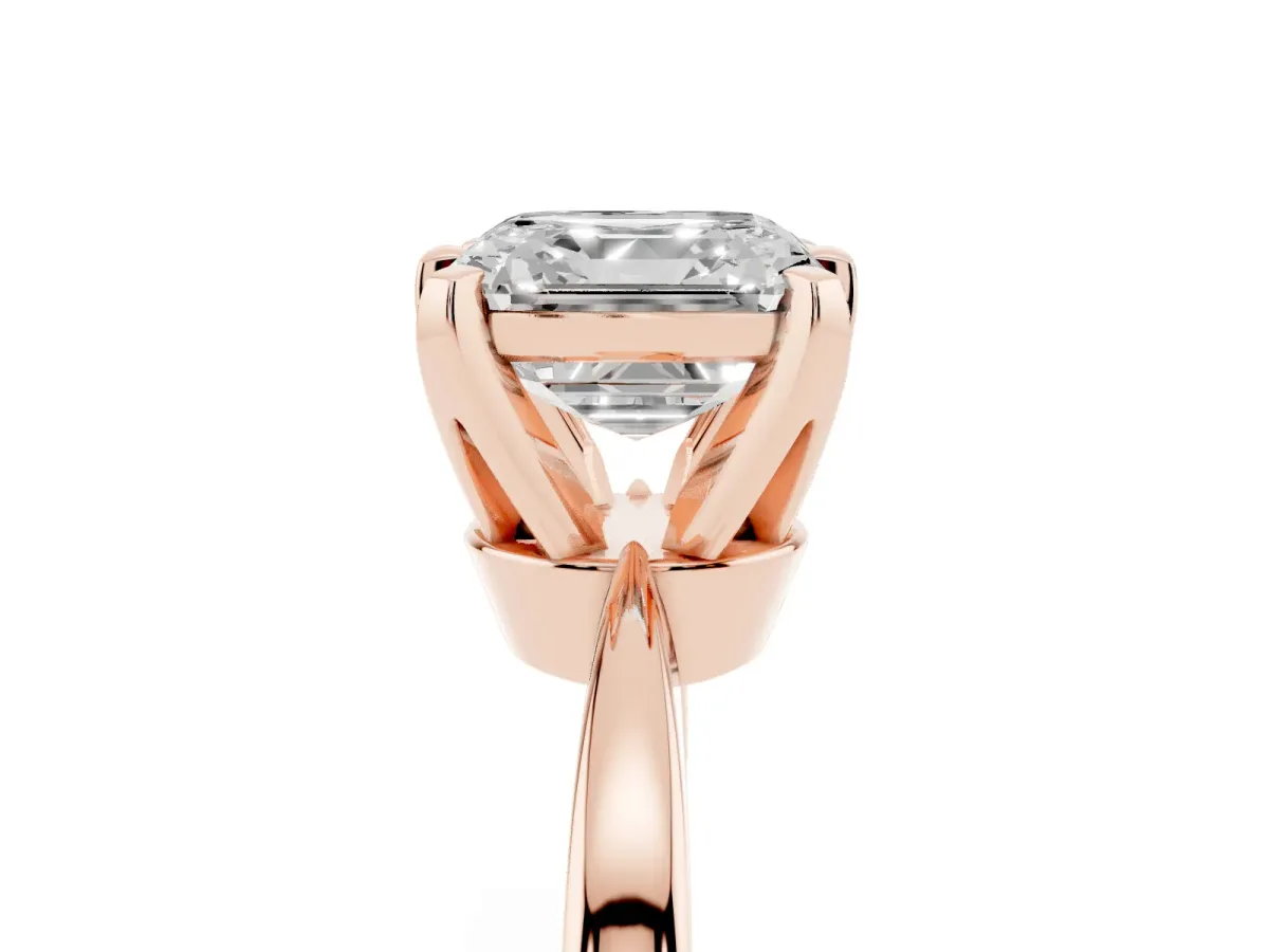 Asscher Cut Solitaire Engagement Ring with Six-Prong Setting and Tapered Band Rose gold