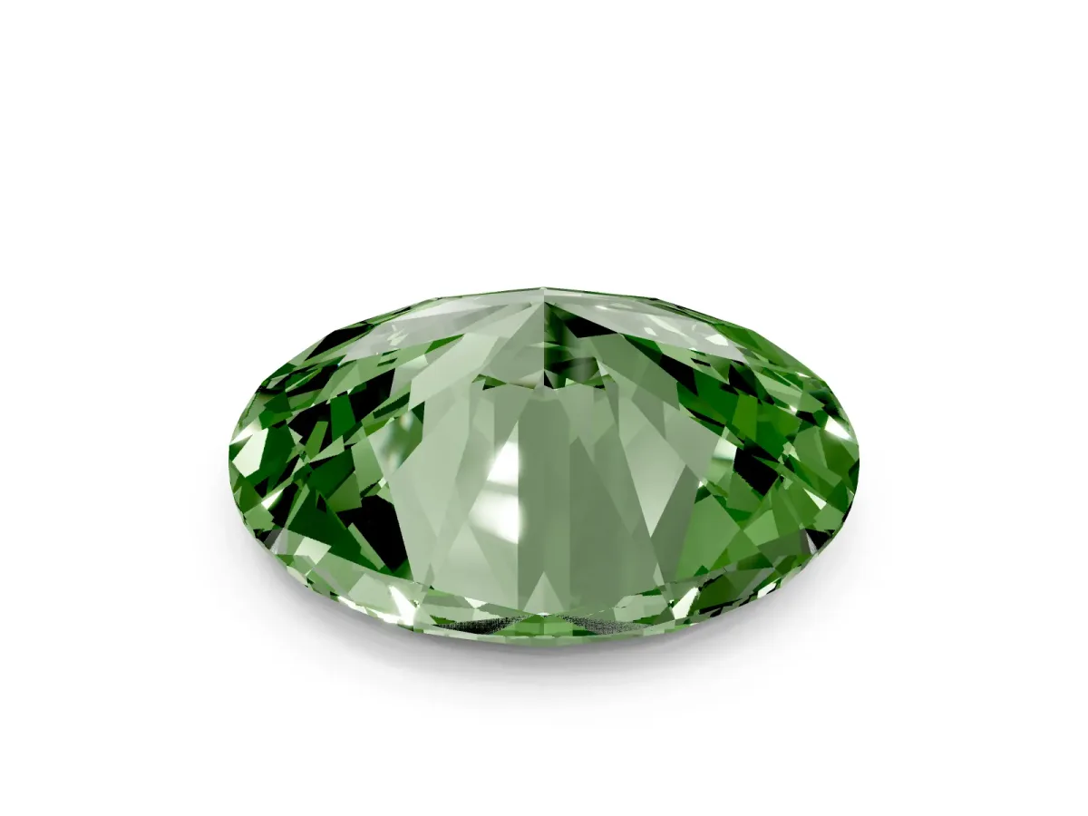 Fancy Green Oval Cut Diamond Solitaire Ring with Prong Setting and Pavé Band Yellow gold