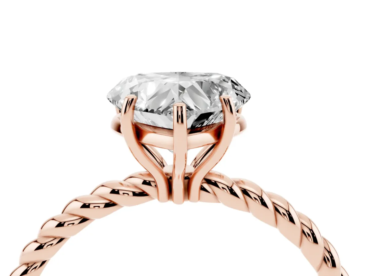 Heart Cut Solitaire Twisted Band 4-Prong Ring Rose gold