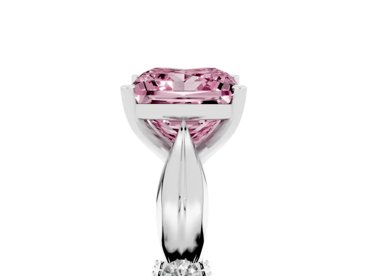 Fancy Pink Princess Cut Solitaire Diamond Twisted Band with Four-Prong Setting Silver