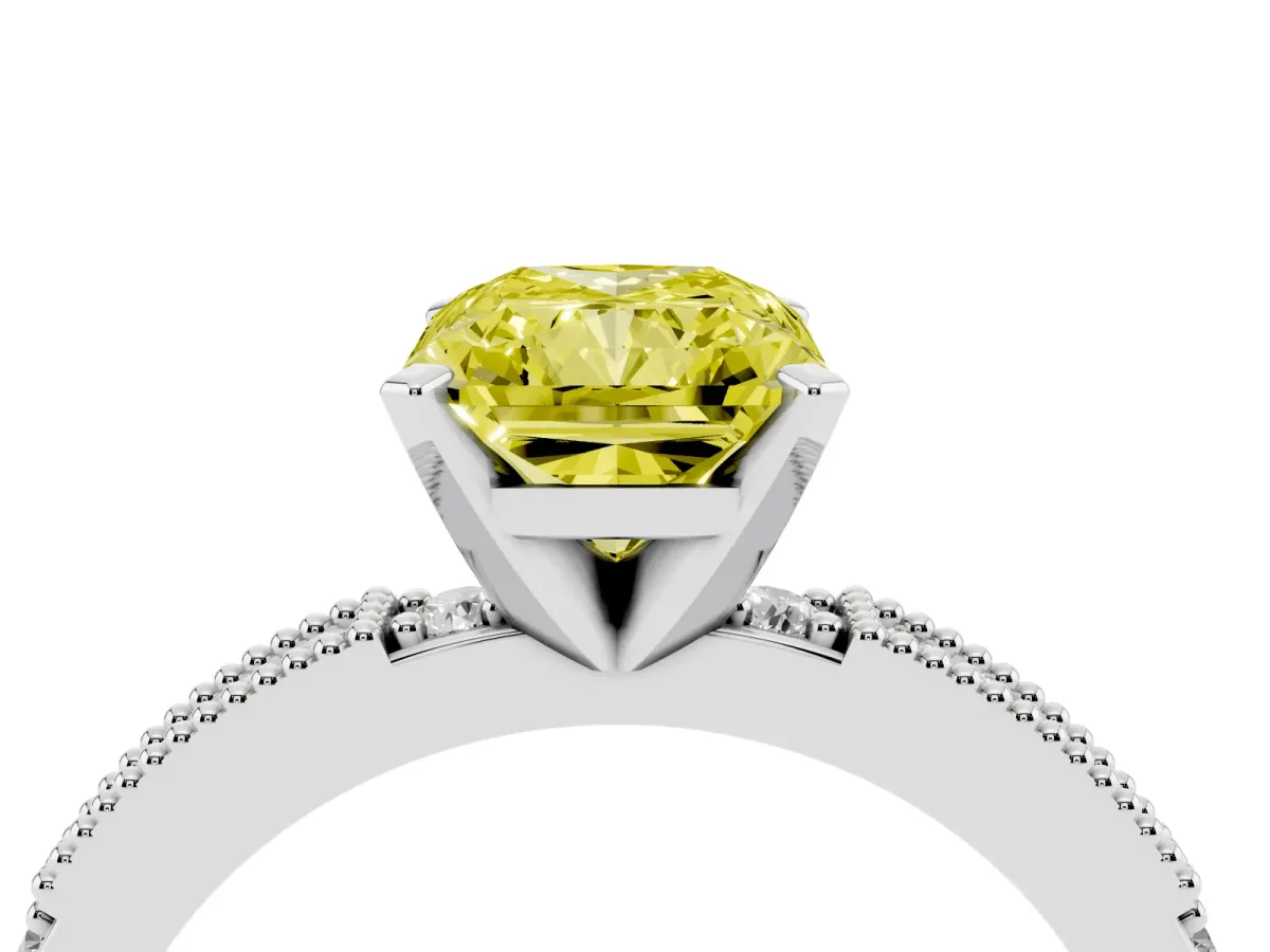 Fancy Yellow Radiant Cut Solitaire with Pavé Band and Four-Prong Setting Silver