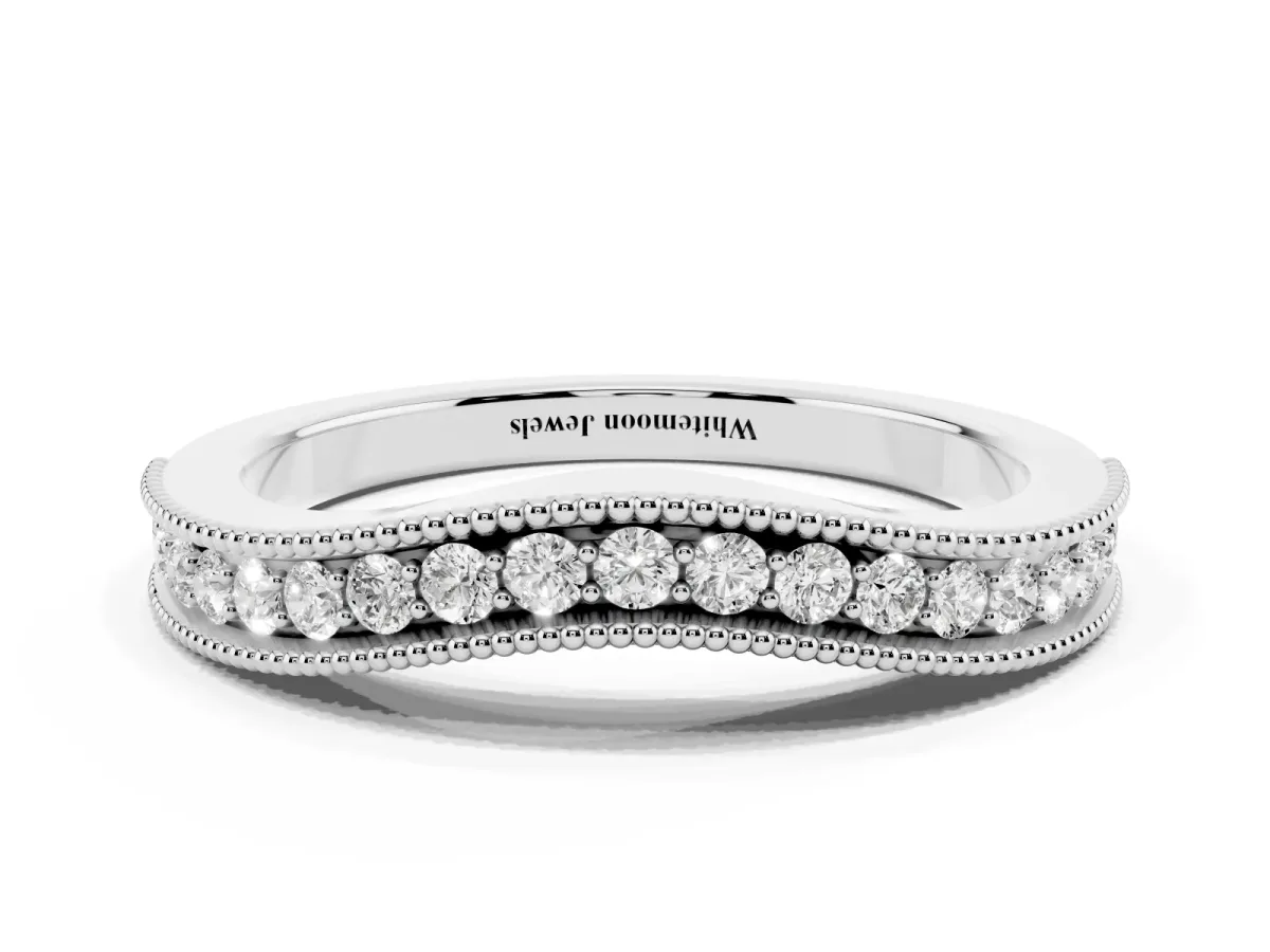 Pavé Round Diamond Contour Band with Milgrain Edge Platinum