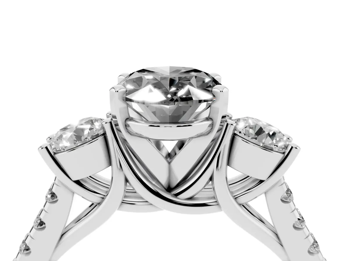 Fancy Black Three-Stone Oval Cut Diamond Pavé Band with Four-Prong Setting Silver