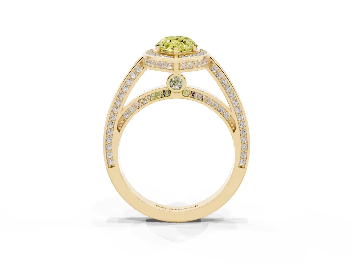 Fancy Yellow Marquise Cut Cut Halo Pave Split Shank Prong Setting Ring Yellow gold