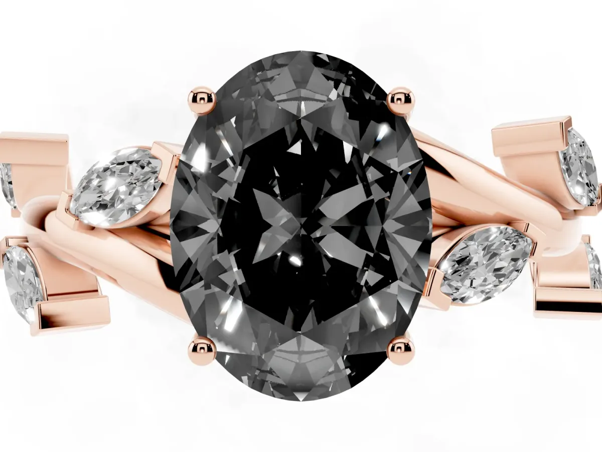 Fancy Black Oval Cut Solitaire Twisted Band Marquise Accent Prong Setting Ring Rose gold