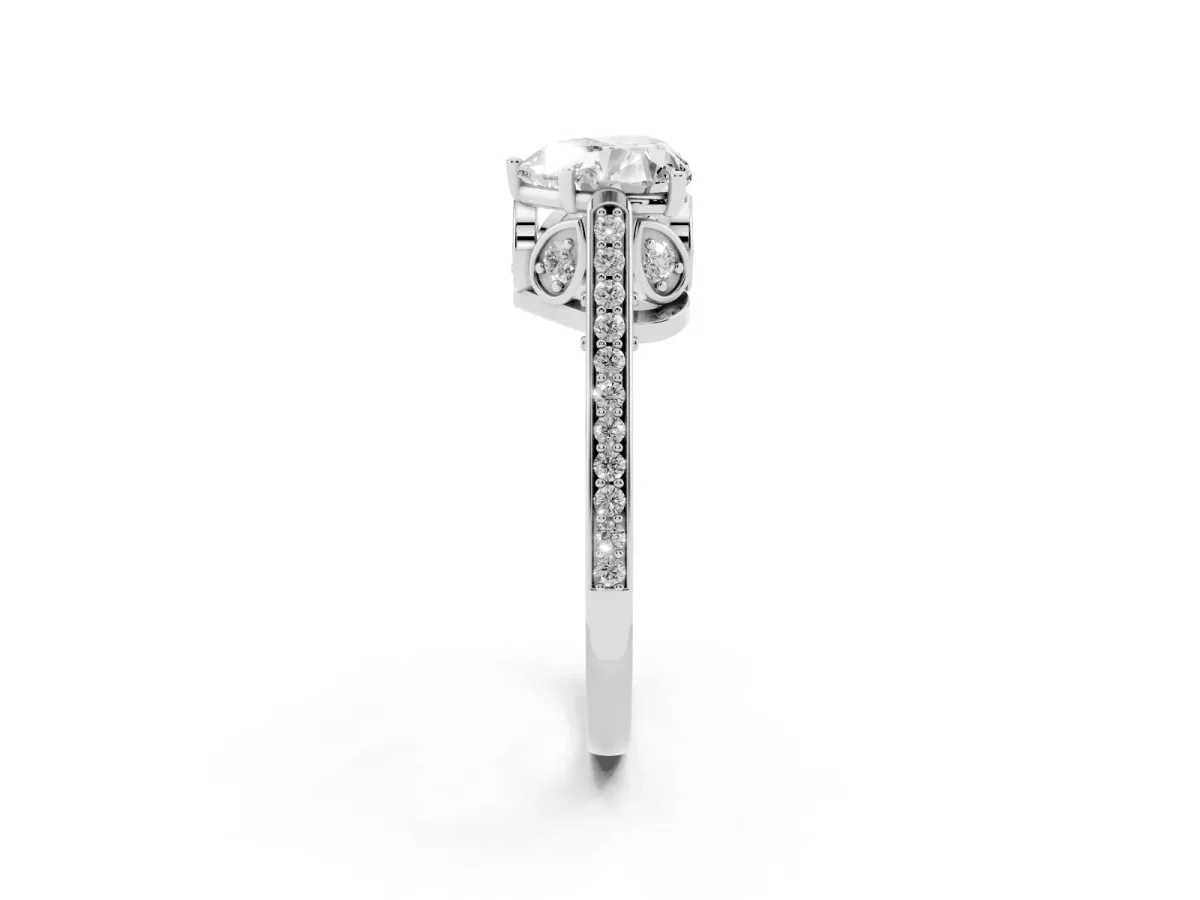 Heart Cut Cut Cathedral Pave Diamond Engagement Ring with Six-Prong Setting Silver