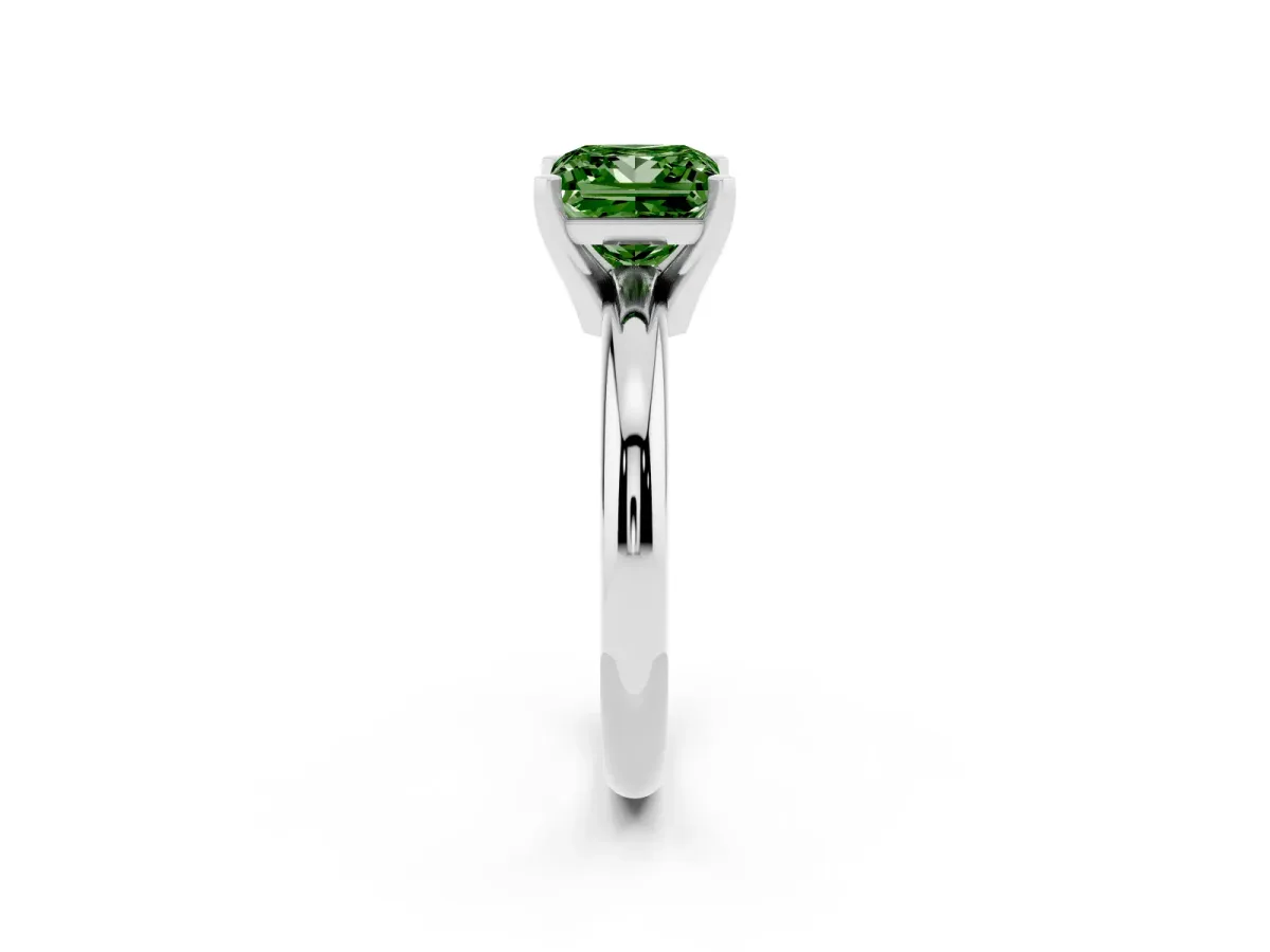 Fancy Green Princess Cut Diamond Solitaire Engagement Ring with Round Band and Four-Prong Setting Platinum