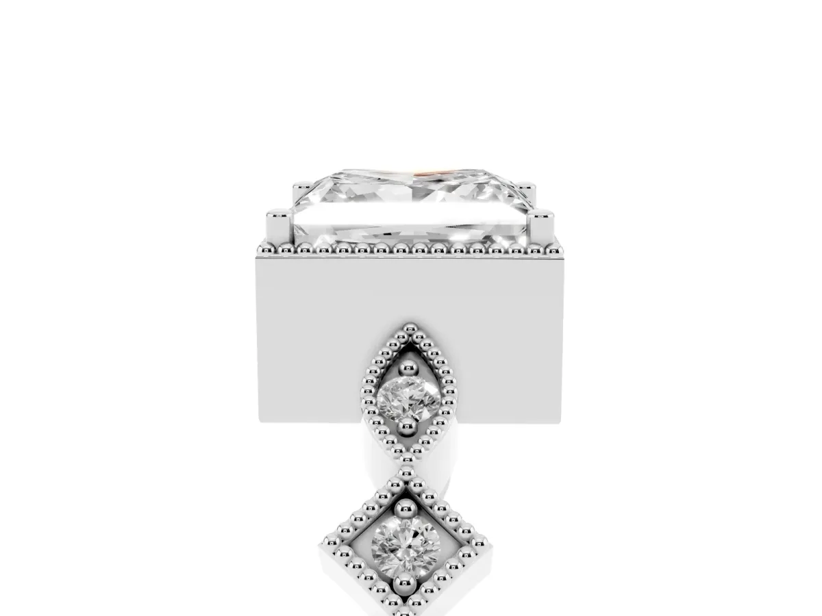 Princess Cut Milgrain Marquise Diamond Twist Band Ring Silver
