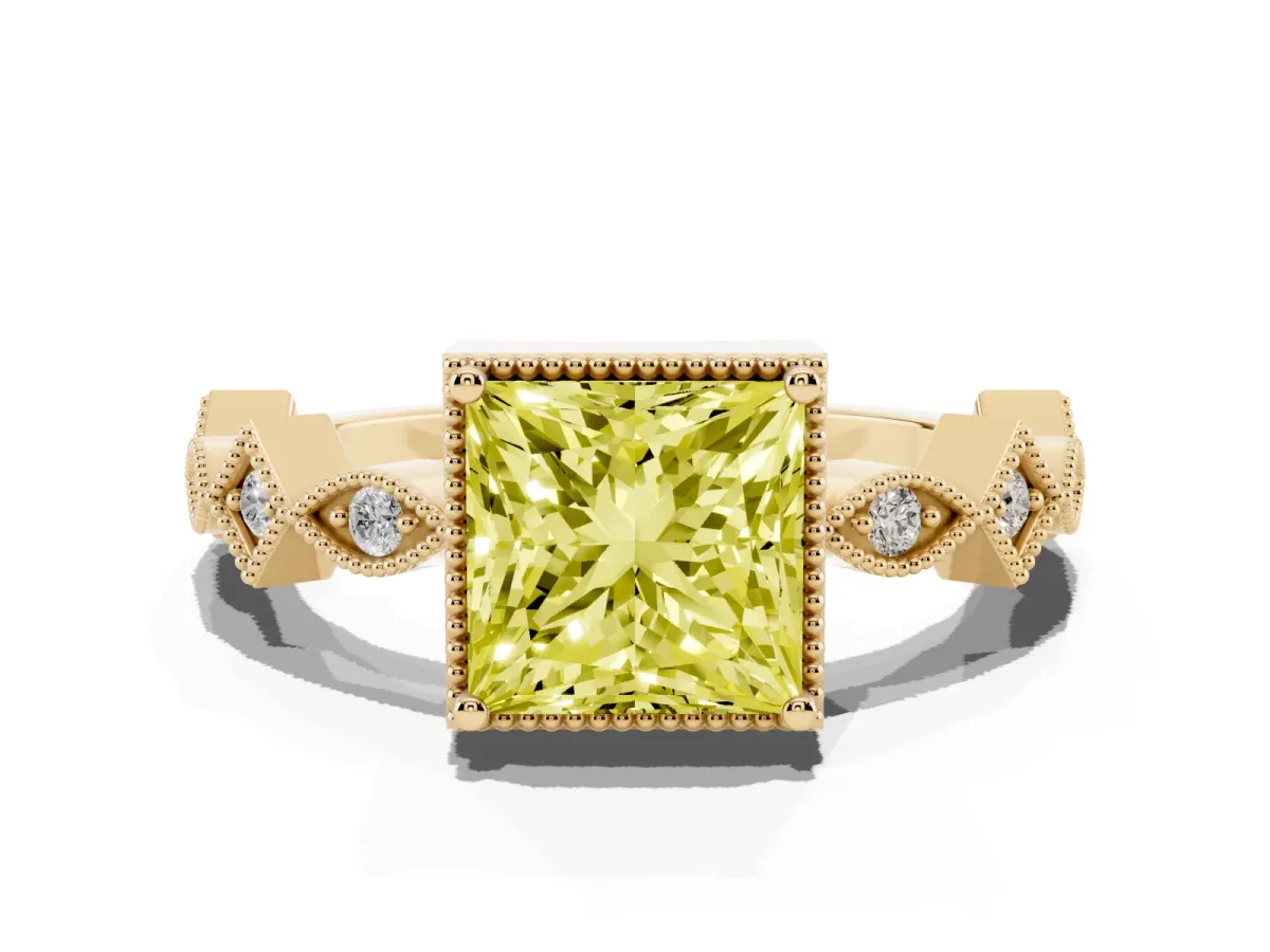 Fancy Yellow Princess Cut Milgrain Marquise Diamond Twist Band Ring Yellow gold
