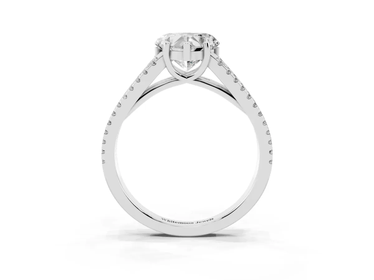 Heart Cut Diamond Solitaire Engagement Ring with Split Shank Pavé Band Platinum