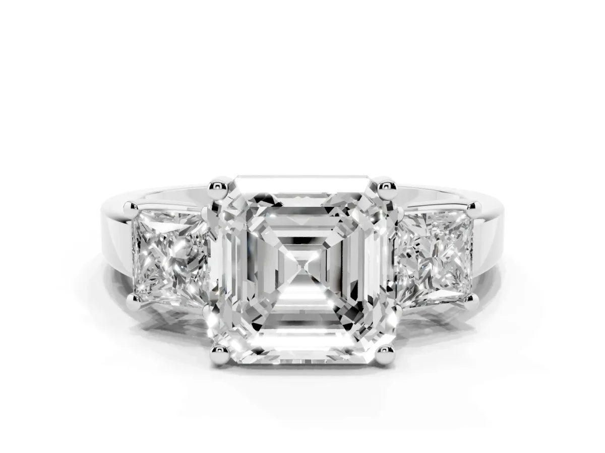 Three-Stone Asscher Cut Cut Solitaire Ring with Prong Setting Platinum