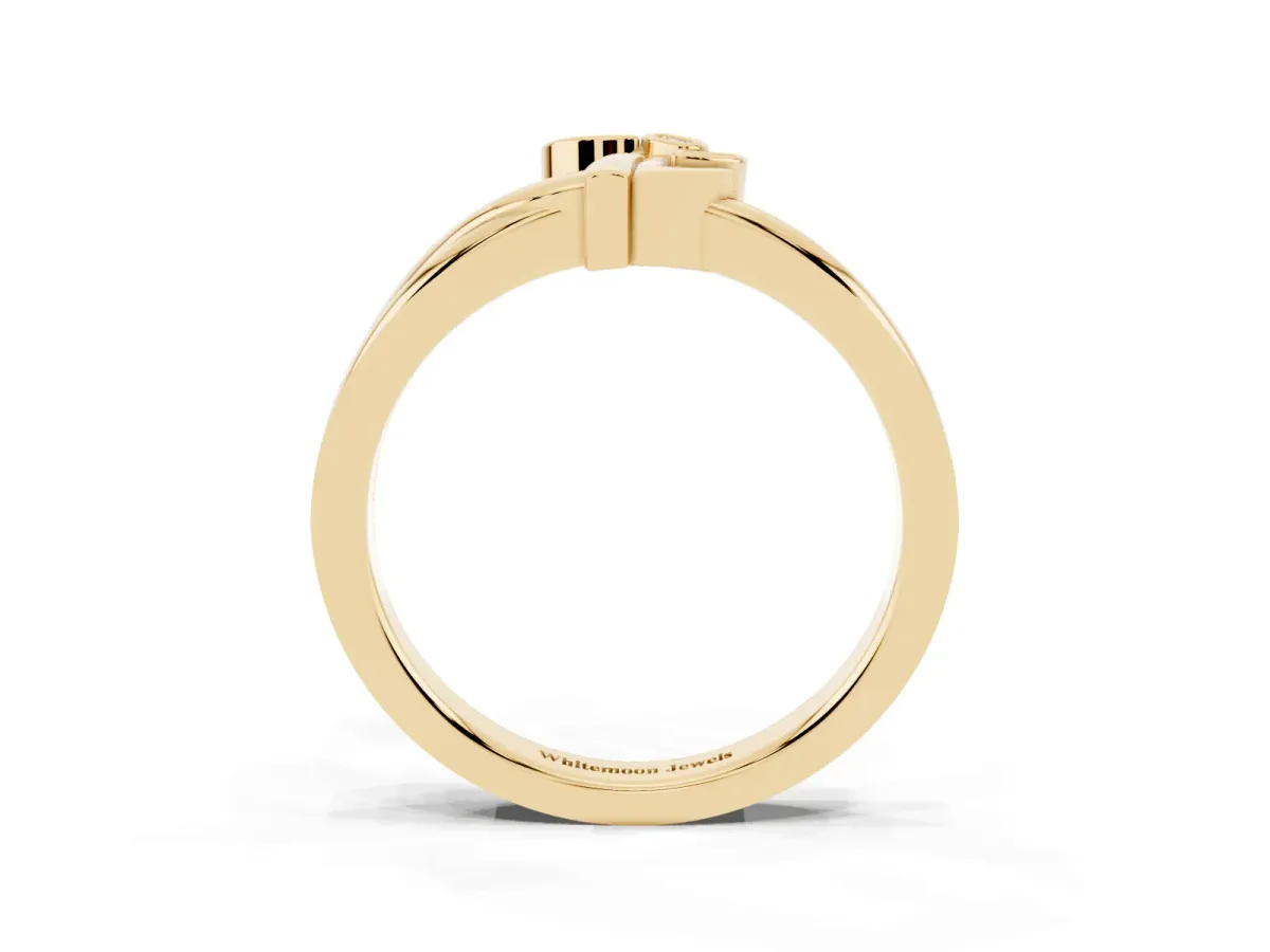 Three-Stone Round Diamond Leaf Bypass Ring with Bezel Setting Yellow gold