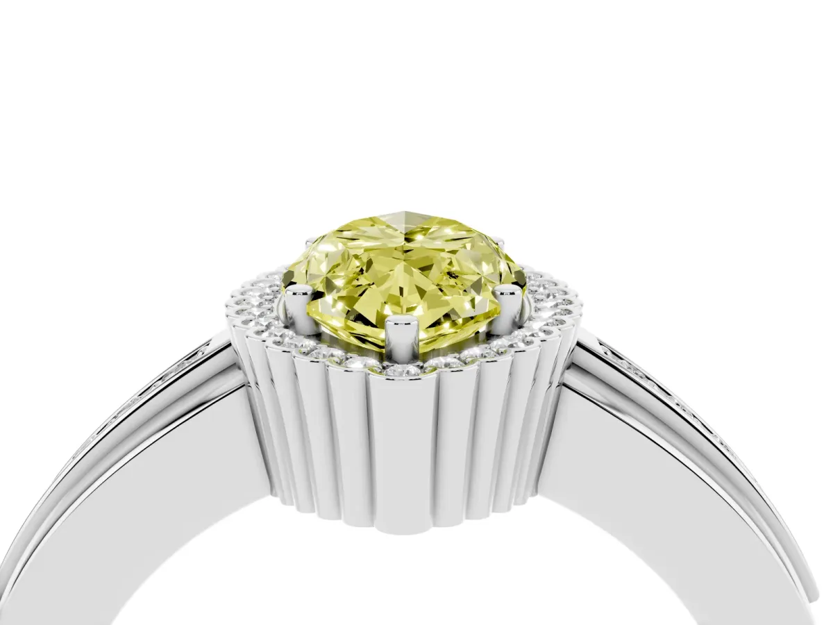 Fancy Yellow Marquise Cut Cut Halo Pave Band Four-Prong Ring White gold