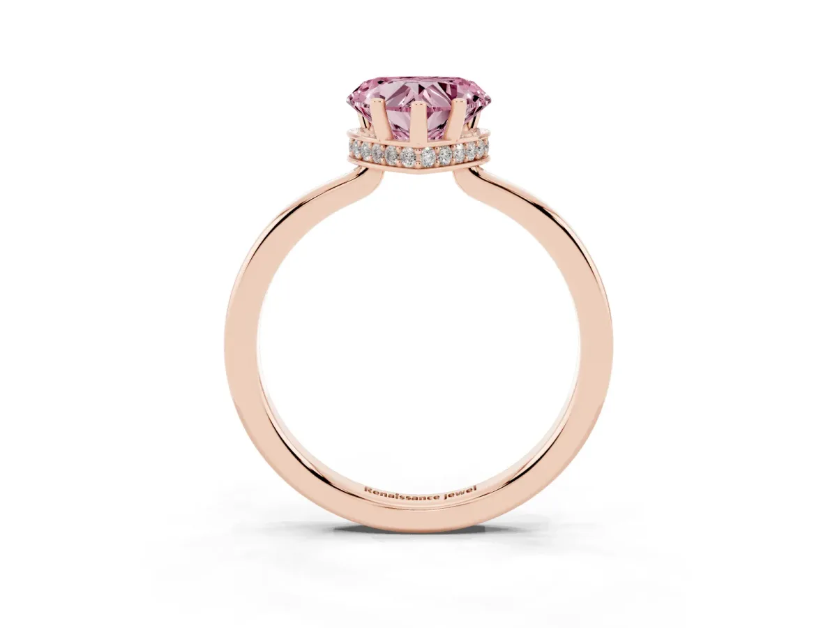 Fancy Pink Heart Cut Cut Solitaire Engagement Ring with Four-Prong Setting on a Classic Band Rose gold