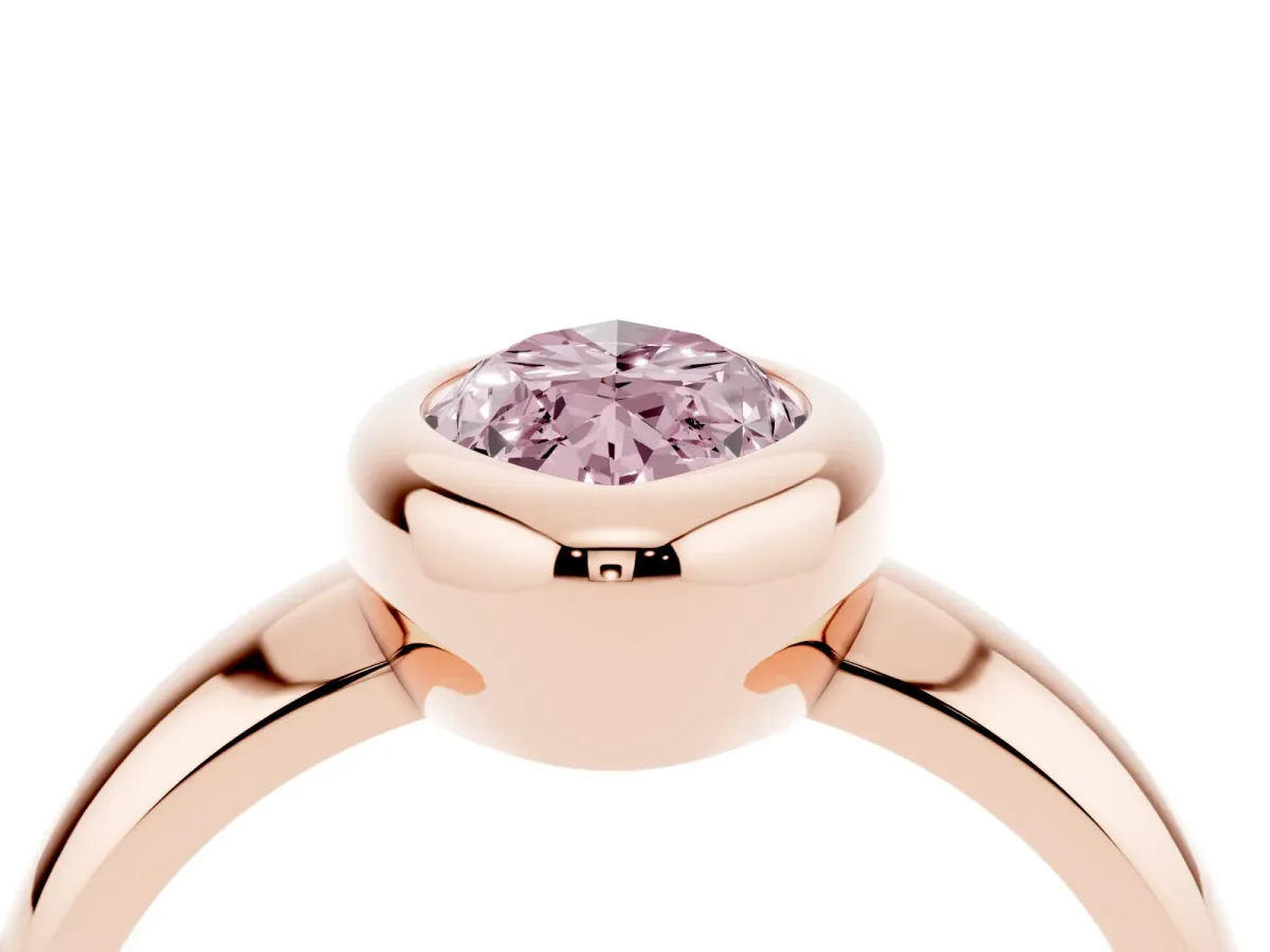 Fancy Pink Bezel Set Marquise Cut Solitaire Ring with Wide Band Rose gold