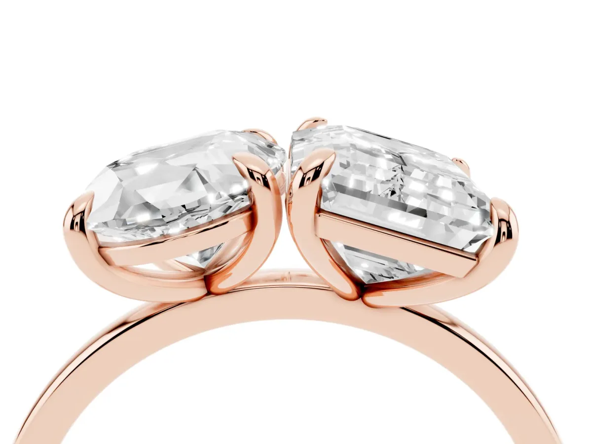 Oval and Radiant Toi Moi Ring with Prong Setting and Plain Band Rose gold