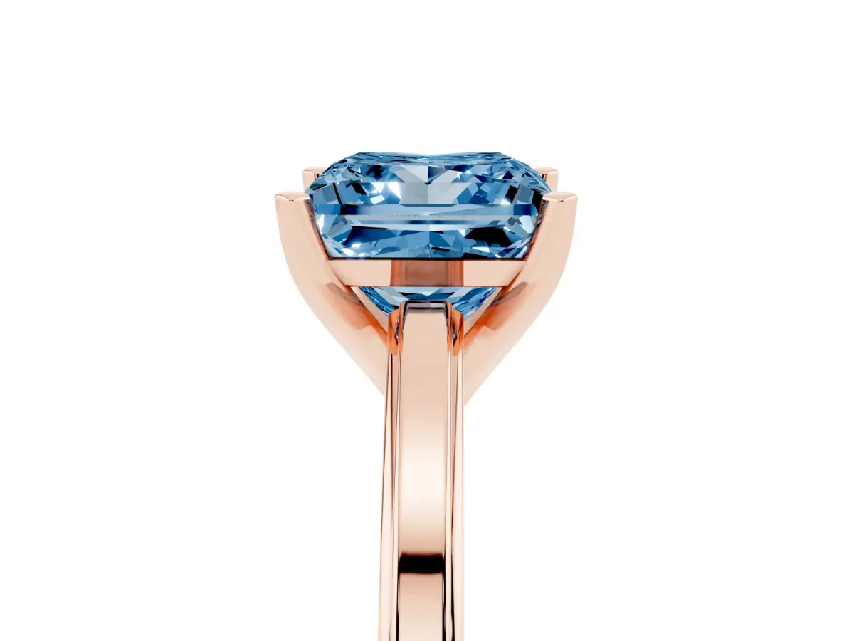 Fancy Blue Princess Cut Solitaire Diamond Ring with Four-Prong Setting and Classic Band Rose gold
