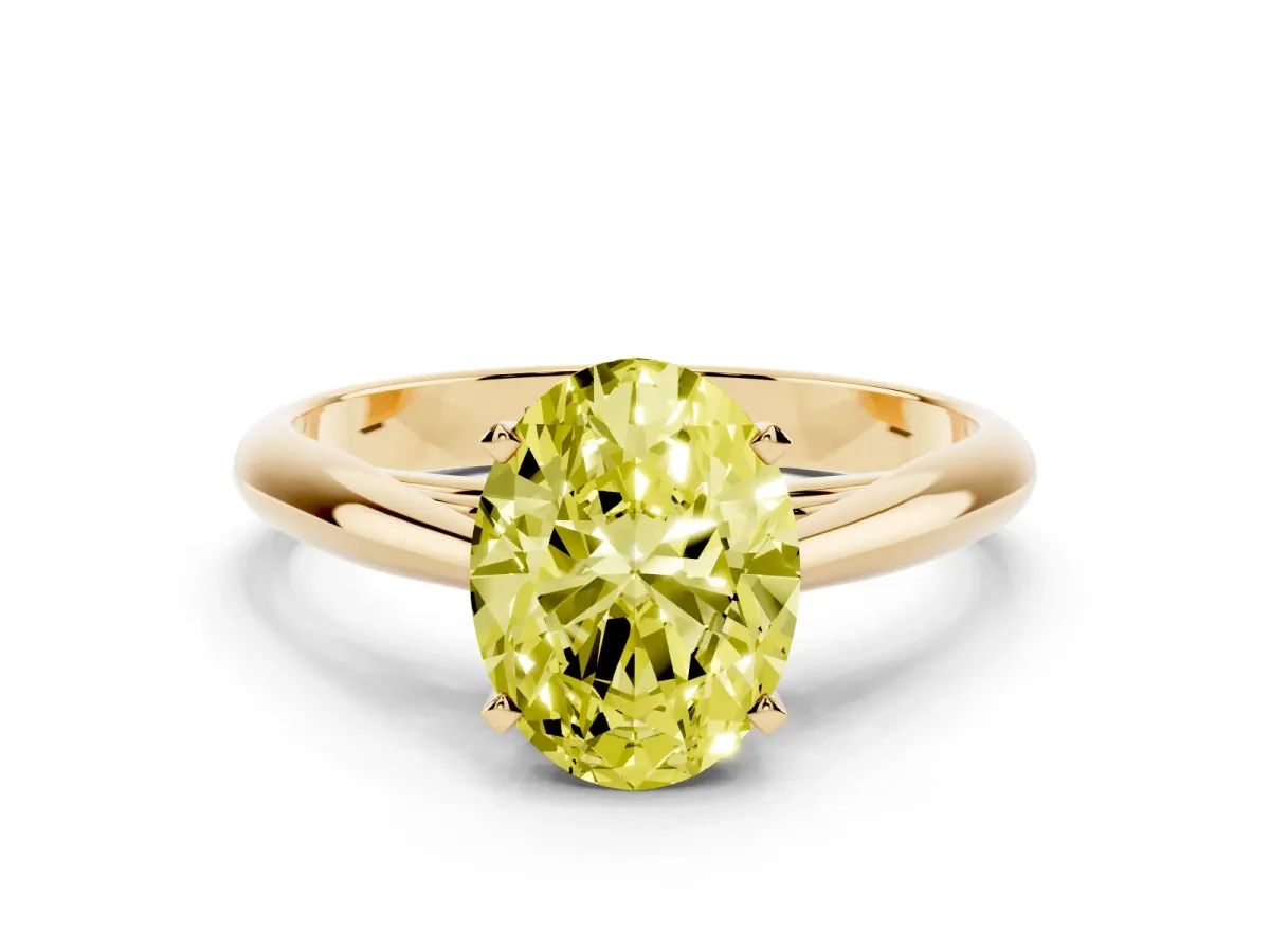 Fancy Yellow Oval Cut Diamond Solitaire Engagement Ring with Cathedral Setting and Four-Prong Mount Yellow gold