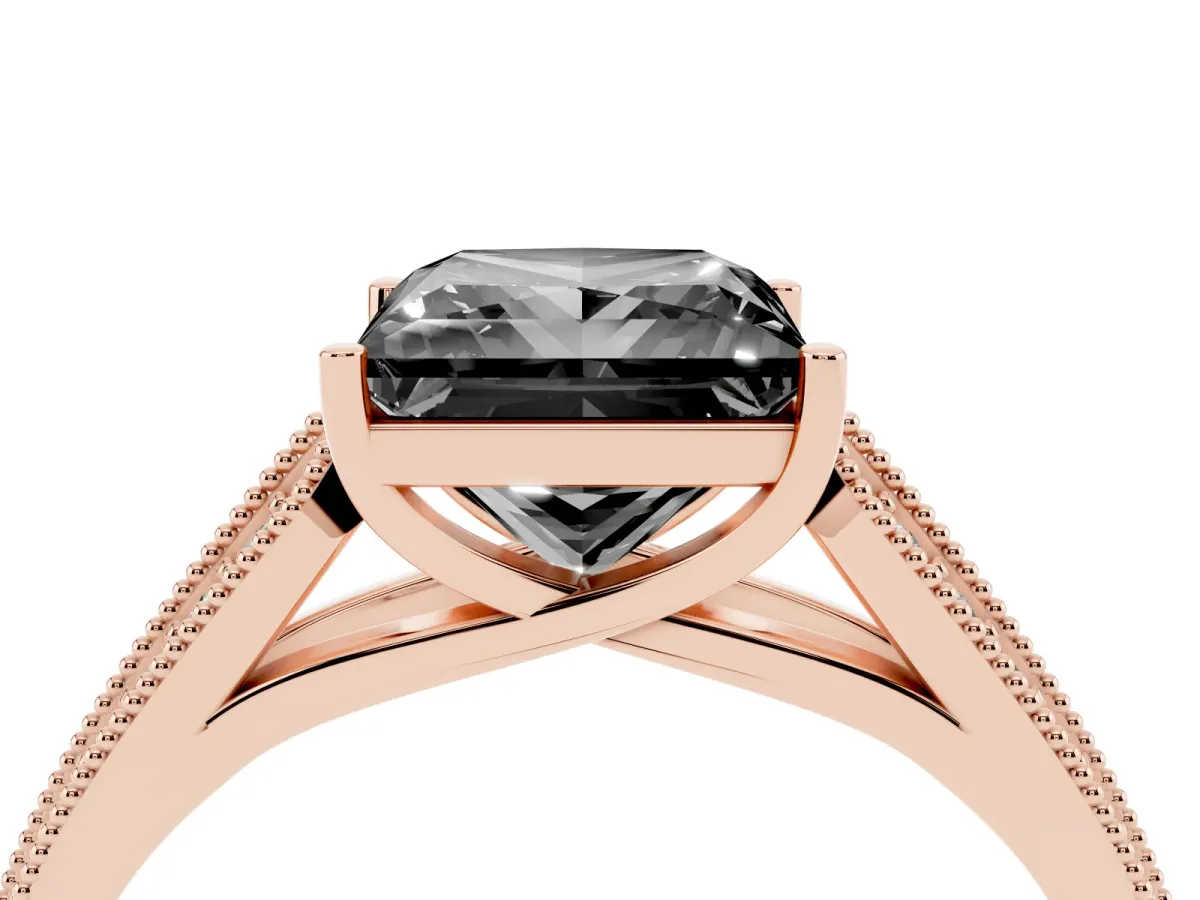 Fancy Black Princess Cut Cut Pave Split Shank Engagement Ring with Four-Prong Setting Rose gold