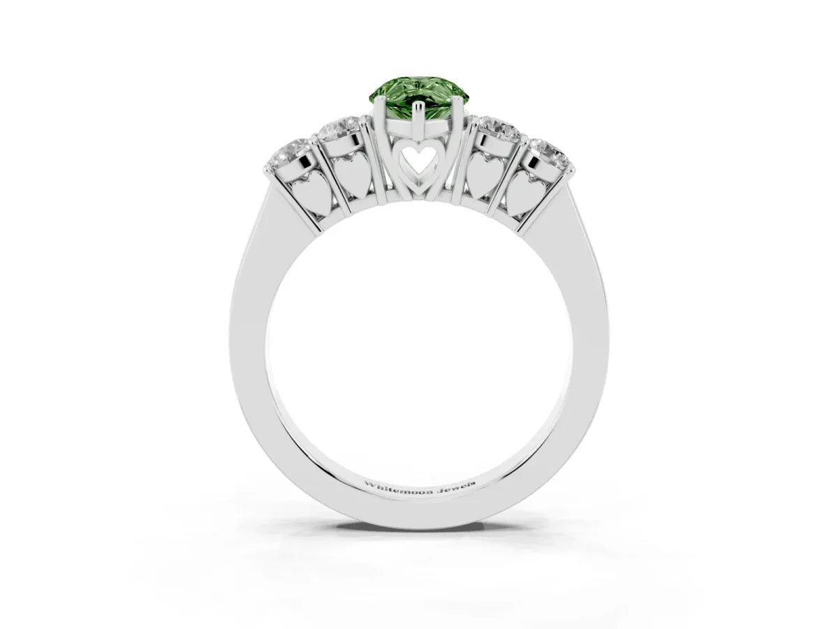 Fancy Green Pear Cut Cut Diamond Five-Stone Prong Set White Gold Ring Platinum