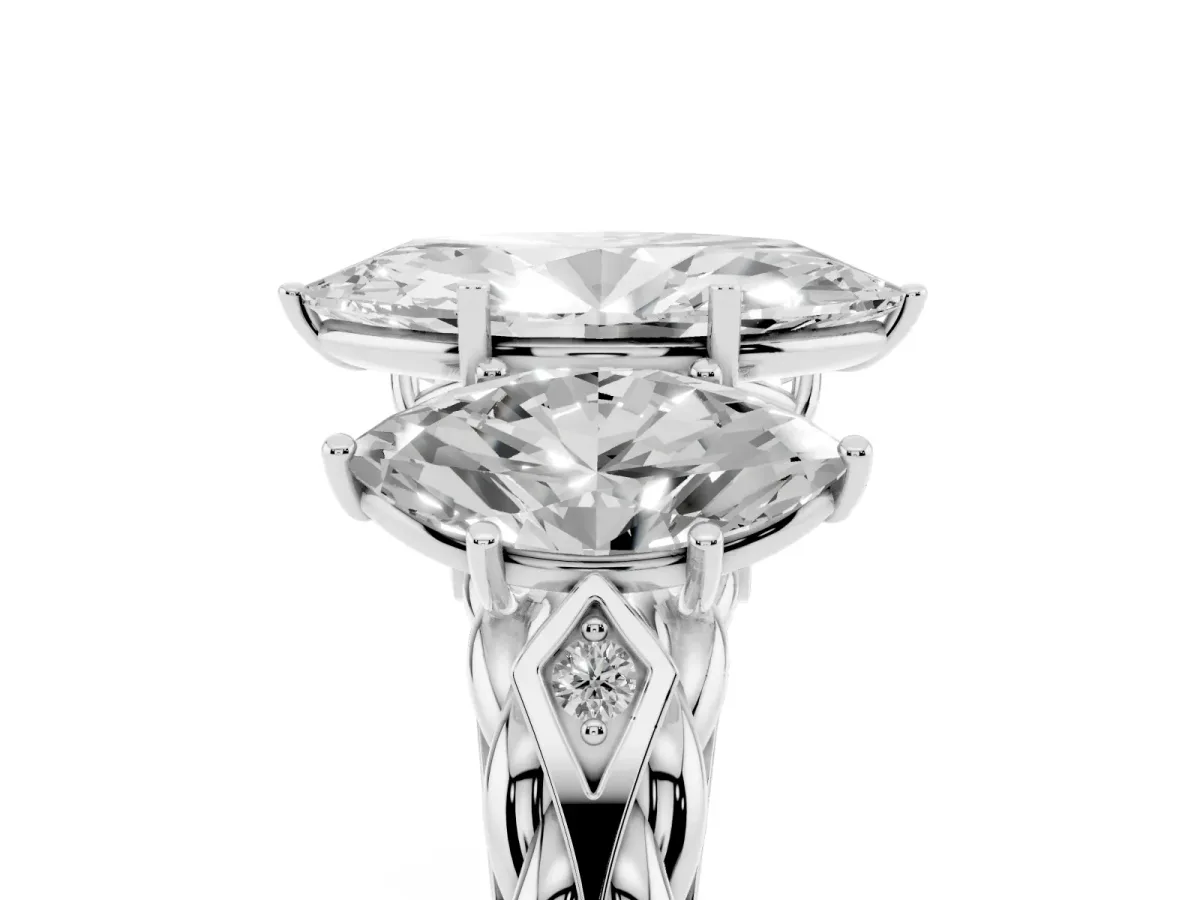 Three-Stone Marquise Cut Diamond Braided Band Ring with Four-Prong Setting Platinum