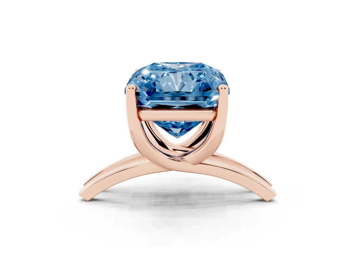 Fancy Blue Radiant Cut Cut Diamond Solitaire Engagement Ring with Tapered Plain Band and Four-Prong Setting Rose gold