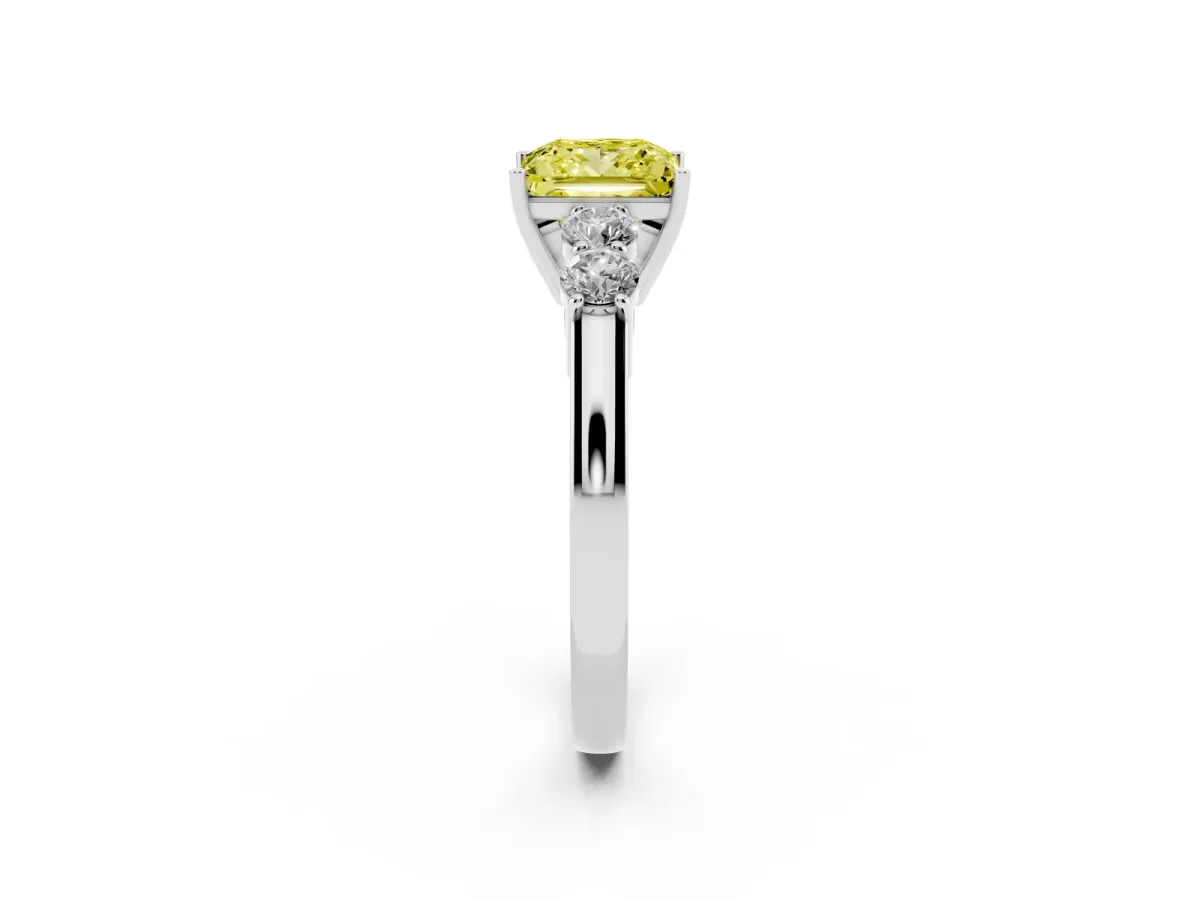 Fancy Yellow Princess Cut Cut Diamond Five-Stone Prong Set White Gold Ring Silver