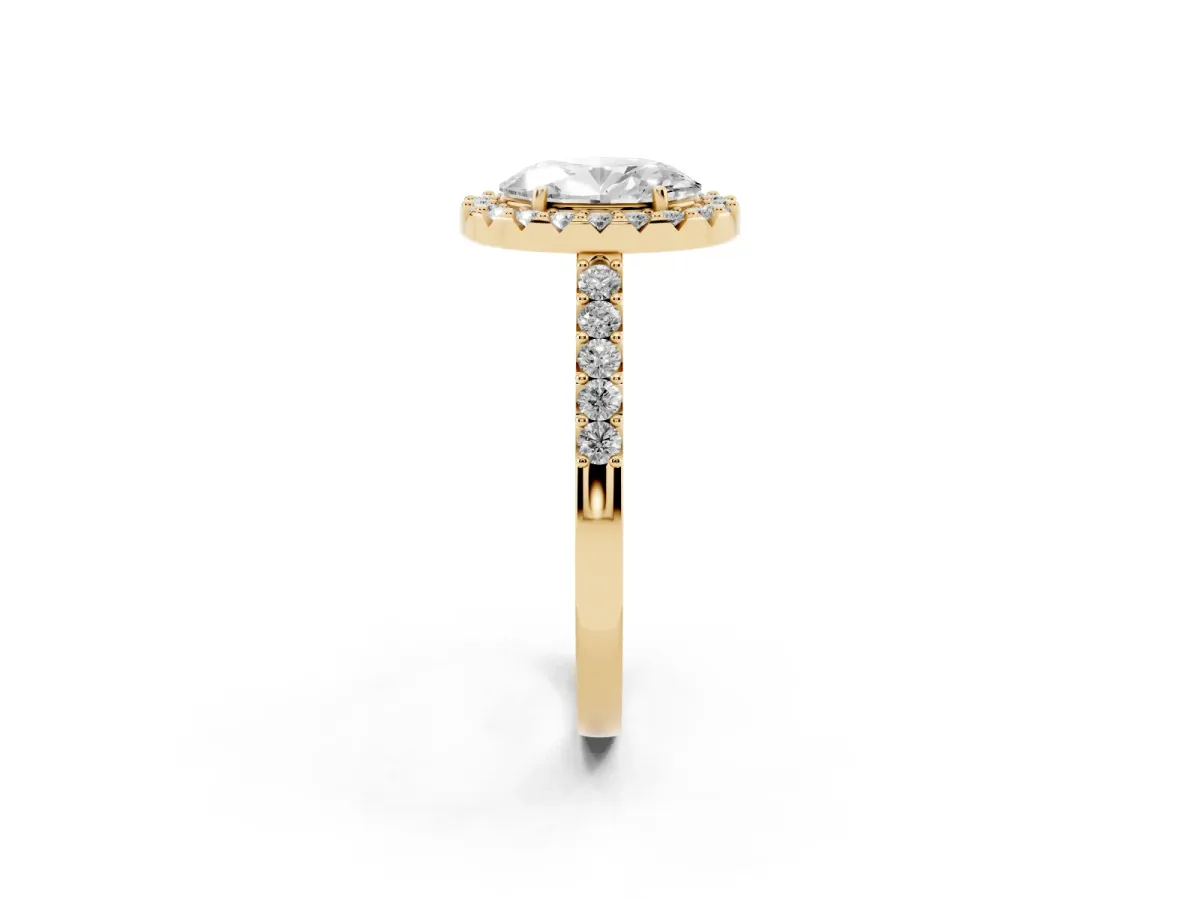 Oval Cut Halo Diamond Pavé Solitaire Ring Yellow gold