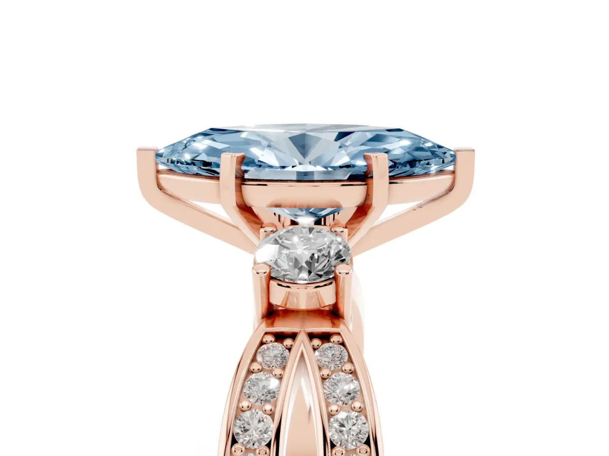 Fancy Blue Three-Stone Marquise Cut Cut Diamond Twist Band with Prong Setting Rose gold