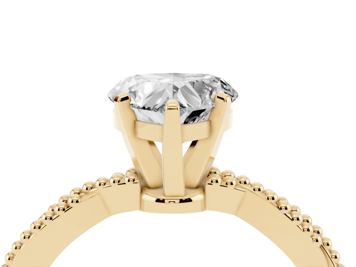 Heart Cut Solitaire Twisted Band with Bead Prong Setting Yellow gold