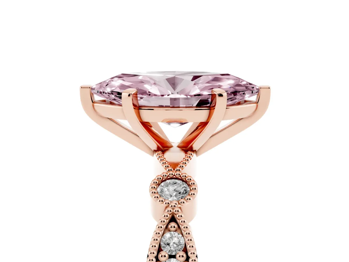 Fancy Pink Marquise Cut Milgrain Bezel Diamond Engagement Ring with Solitaire Prong Setting Rose gold