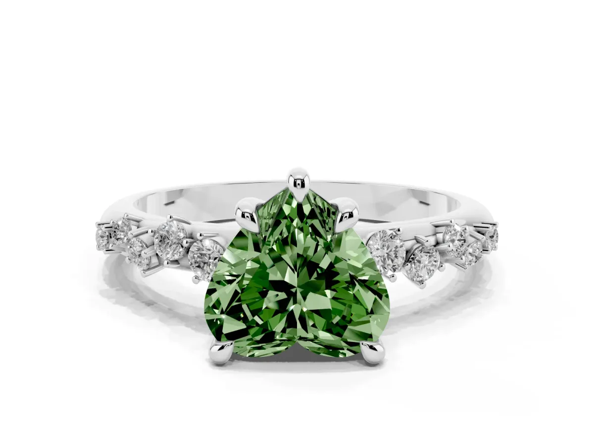 Fancy Green Heart Cut Cut Diamond Vine Band with Four-Prong Setting Silver