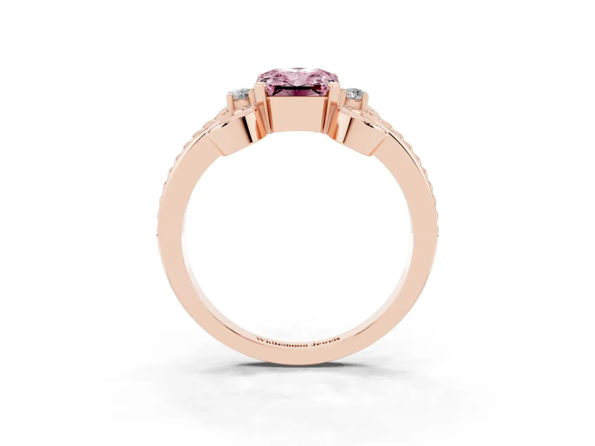 Fancy Pink Radiant Cut Solitaire Twisted Band Scroll Prong Ring Rose gold