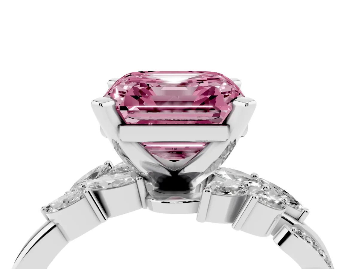 Fancy Pink Asscher Cut Solitaire Marquise Twist Band with Six-Prong Setting White gold