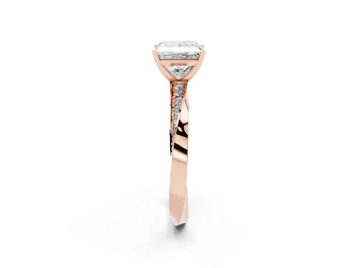 Princess Cut Diamond Engagement Ring with Side Stone Accents and Four-Prong Setting Rose gold