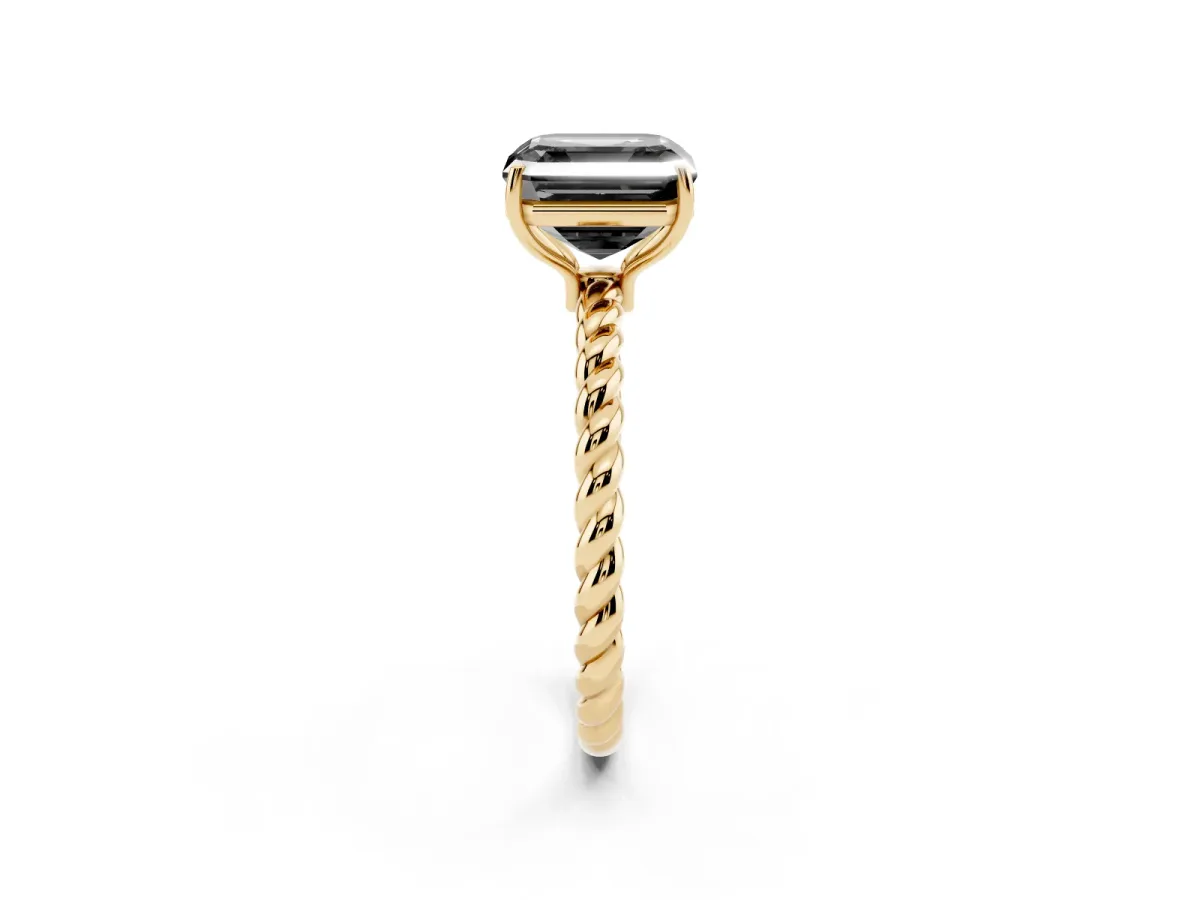 Fancy Black Asscher Cut Solitaire Twisted Band 4-Prong Ring Yellow gold