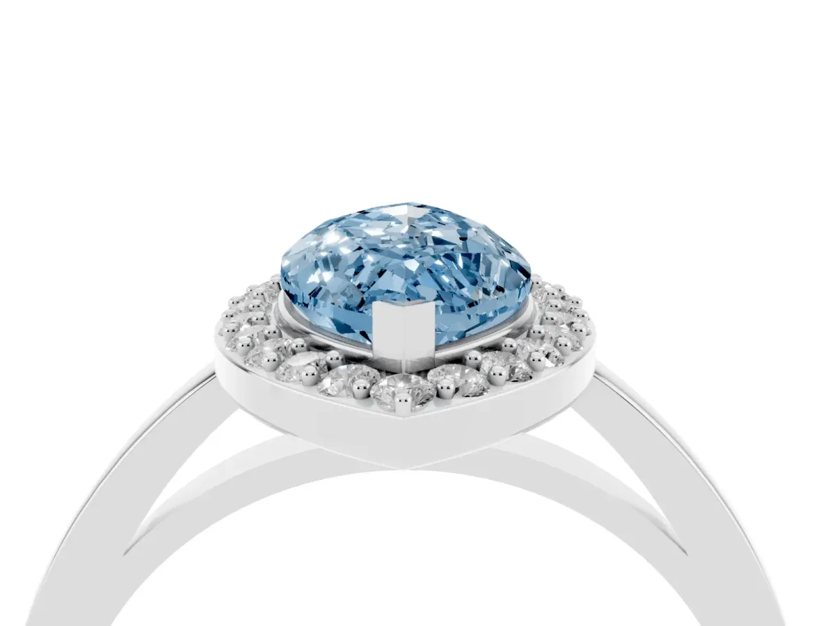 Fancy Blue Marquise Cut Halo Diamond Ring with Solitaire Band and Prong Setting Platinum