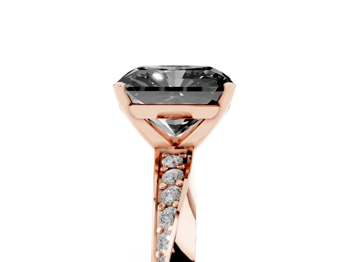 Fancy Black Radiant Cut Diamond Engagement Ring with Side Stone Accents and Four-Prong Setting Rose gold