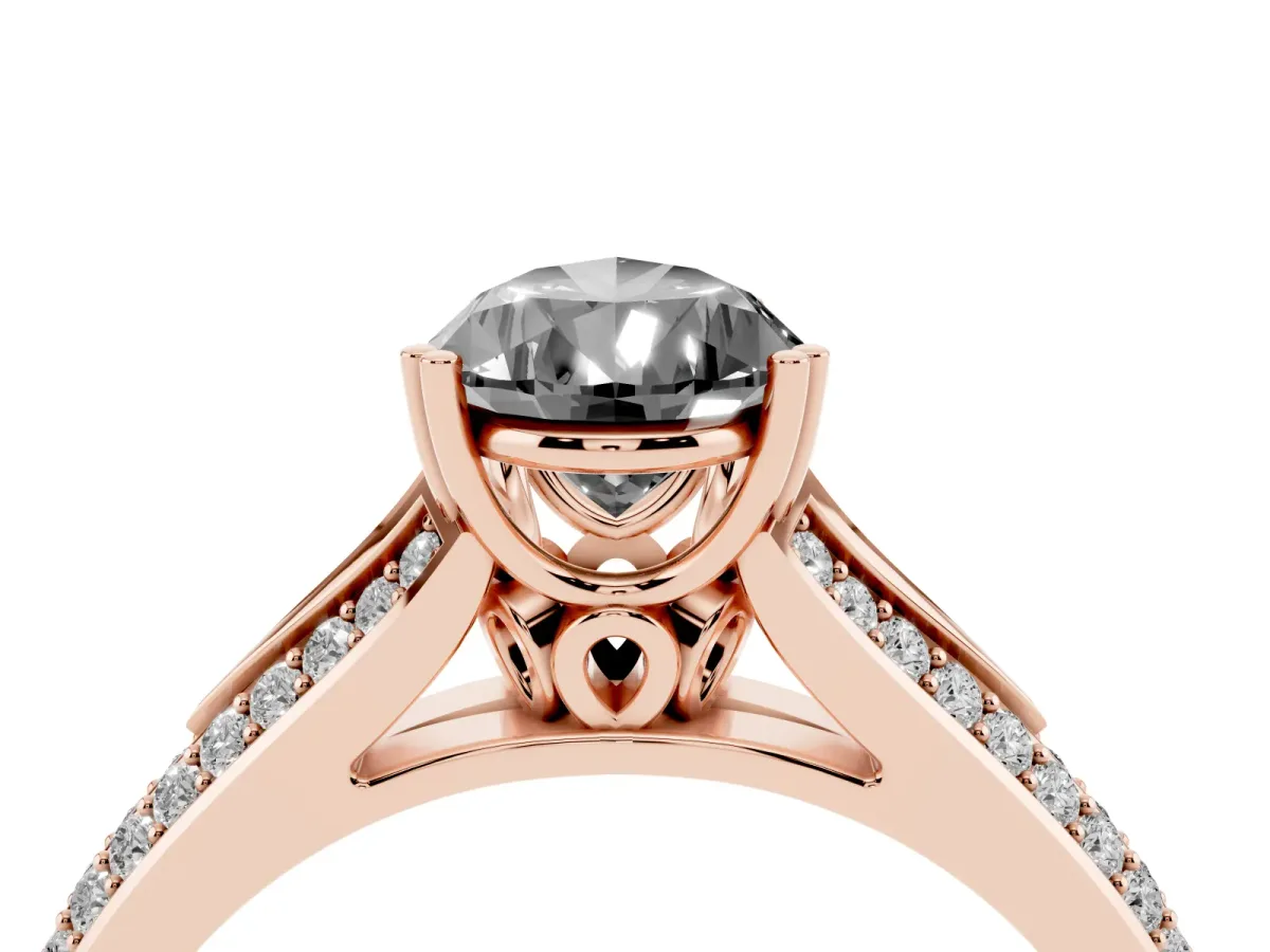 Fancy Black Pear Cut Diamond Split Shank Engagement Ring with Pavé Band Rose gold