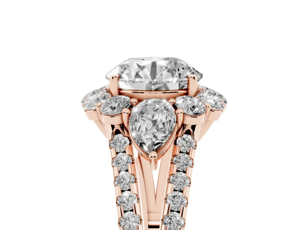 Round Cut Halo Split Shank Diamond Engagement Ring with Prong Setting Rose gold
