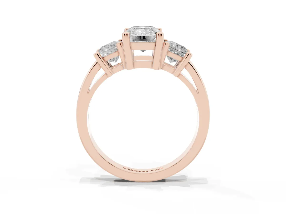 Three-Stone Emerald Cut Cut Solitaire Ring with Prong Setting Rose gold