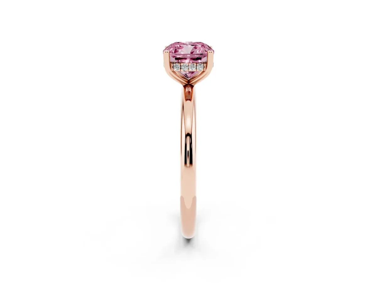 Fancy Pink Cushion Cut Cut Solitaire Engagement Ring with Four-Prong Setting and Classic Band Rose gold