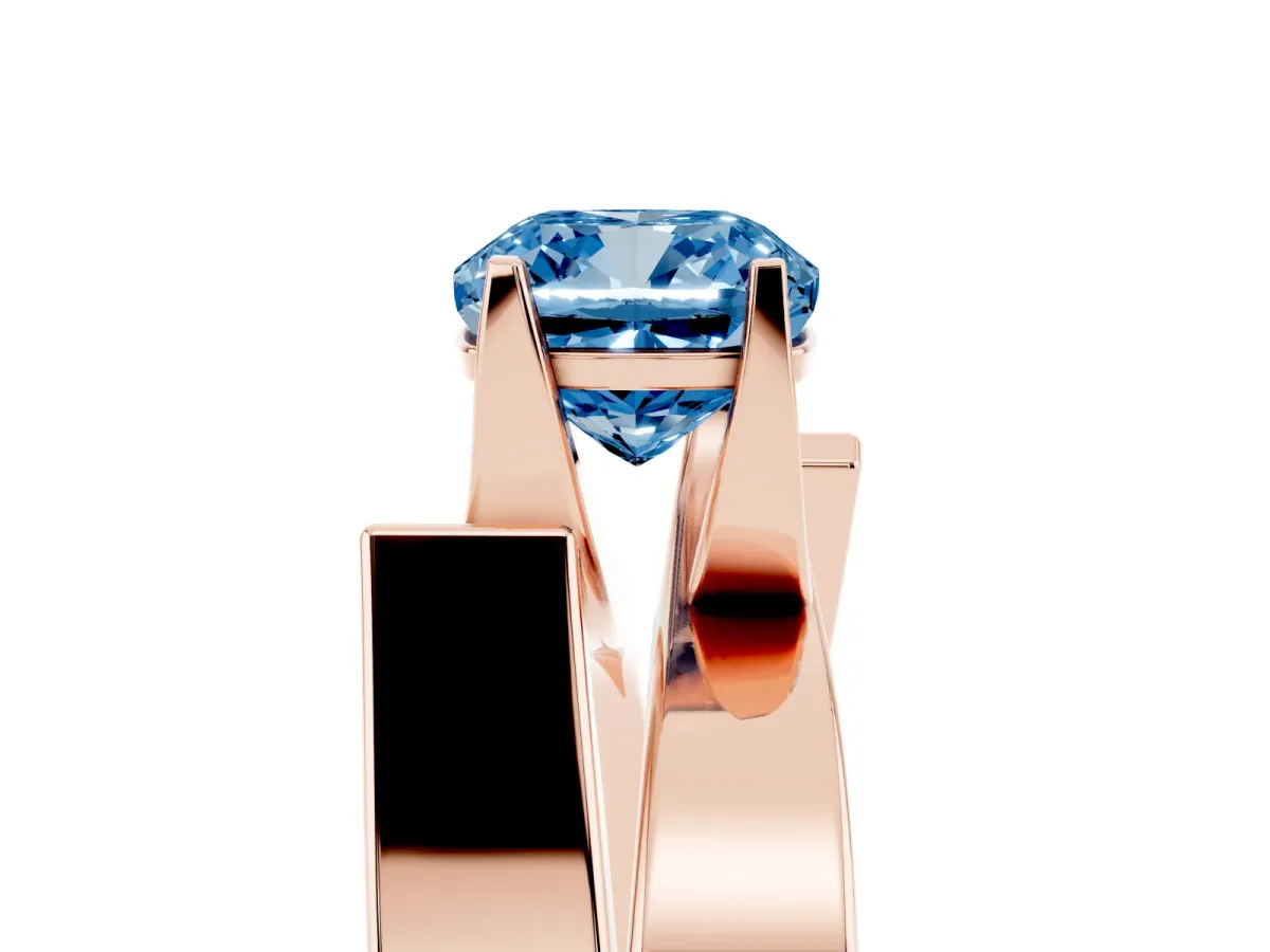 Fancy Blue Modern Tension Set Cushion Cut Diamond Solitaire Wide Band Ring Rose gold