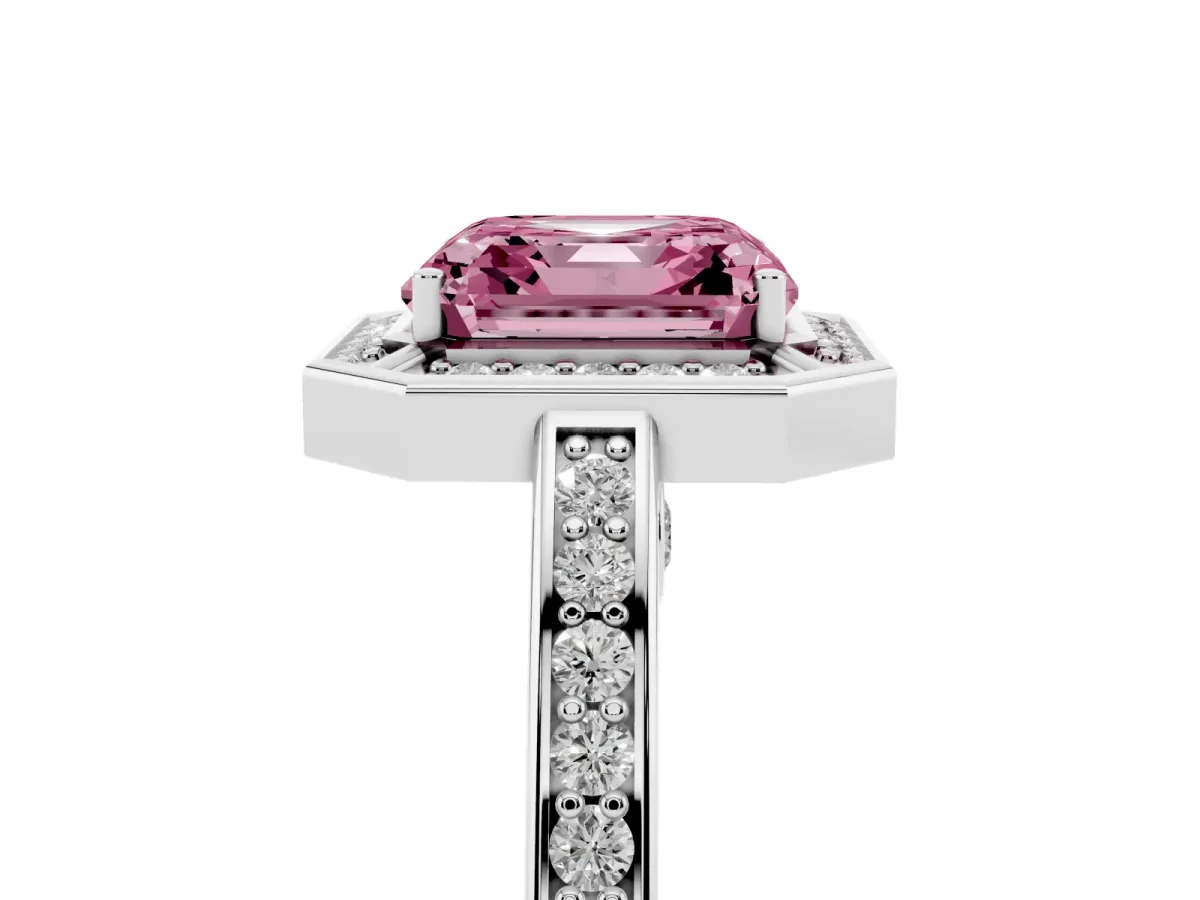 Fancy Pink Asscher Cut Cut Halo Pave Split Shank Prong Setting Ring Silver