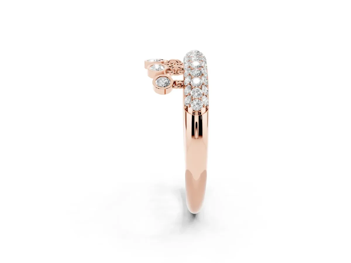 Round Diamond Dangle Promise Ring with Round Diamond Pavé Rose gold
