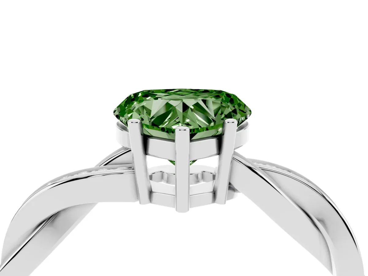 Fancy Green Heart Cut Solitaire Twisted Pave Diamond Ring with Four-Prong Setting White gold