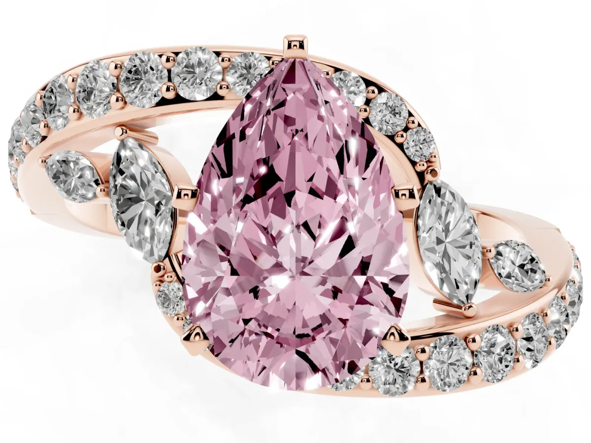 Fancy Pink Pear Cut Solitaire with Pavé Twist Band and Four-Prong Setting Rose gold