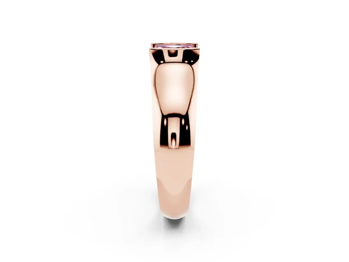 Fancy Pink Asscher Cut Solitaire Bezel Set Diamond Ring with Wide Band Rose gold