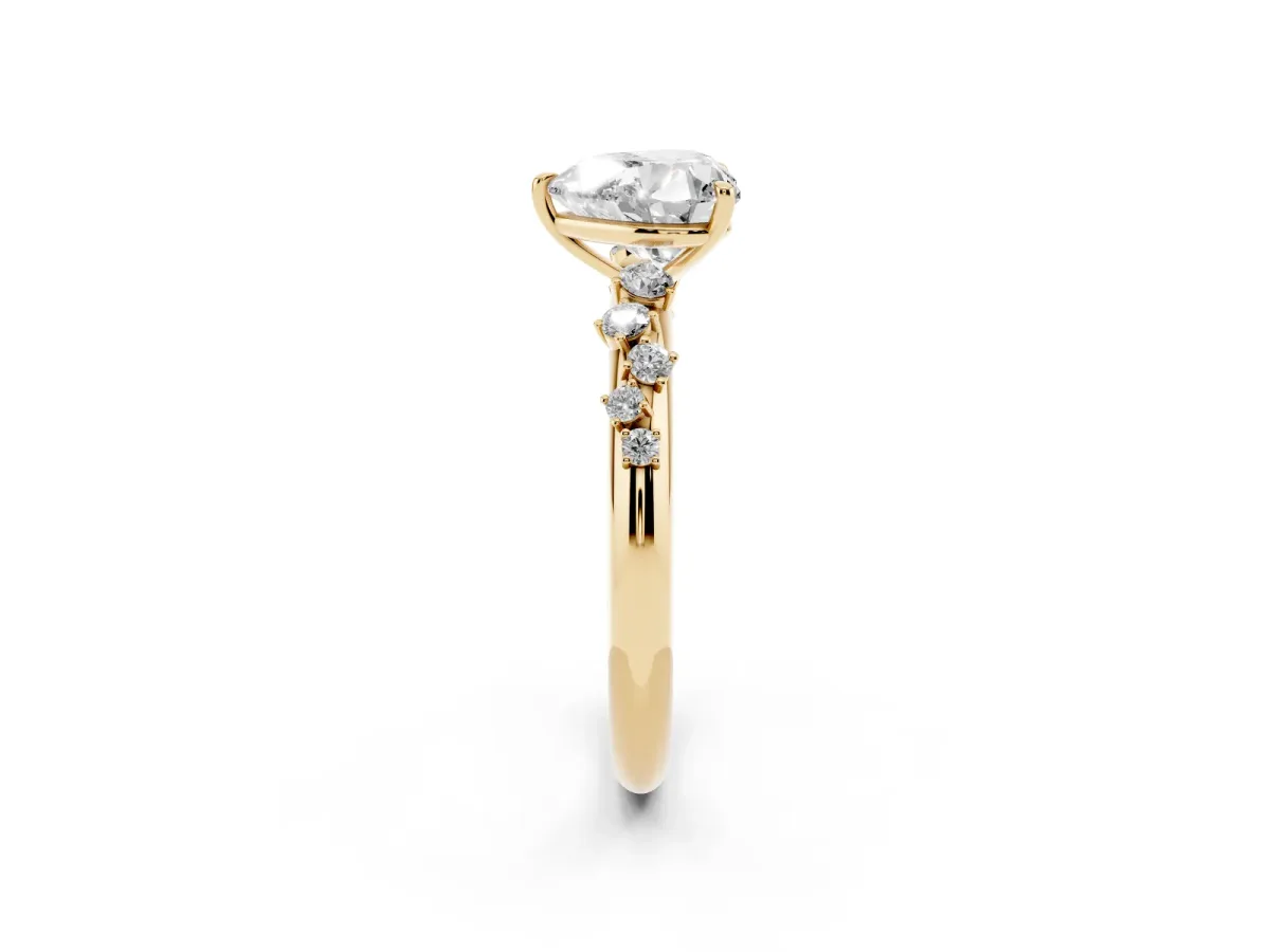 Heart Cut Diamond Cluster Prong-Set Solitaire Ring Yellow gold