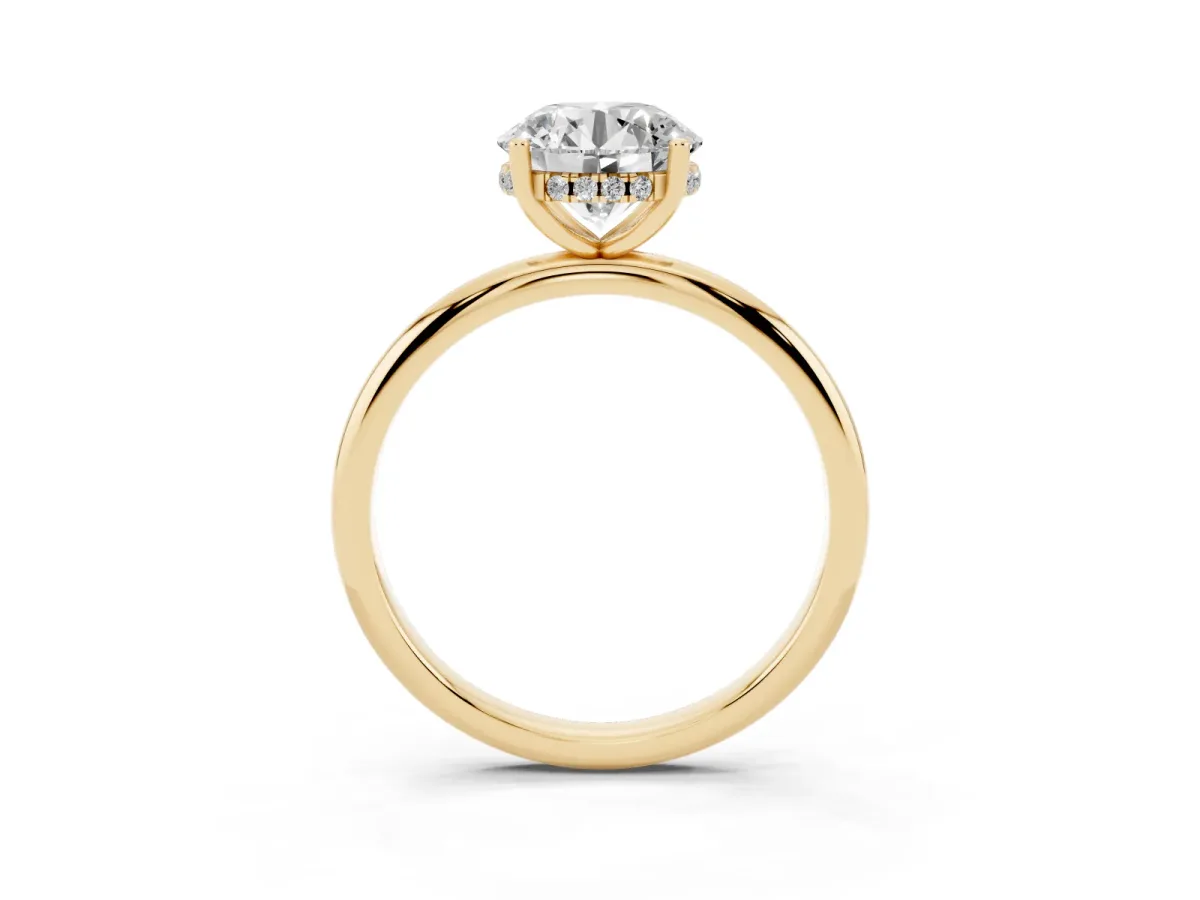 Round Cut Cut Solitaire Engagement Ring with Four-Prong Setting and Classic Band Yellow gold